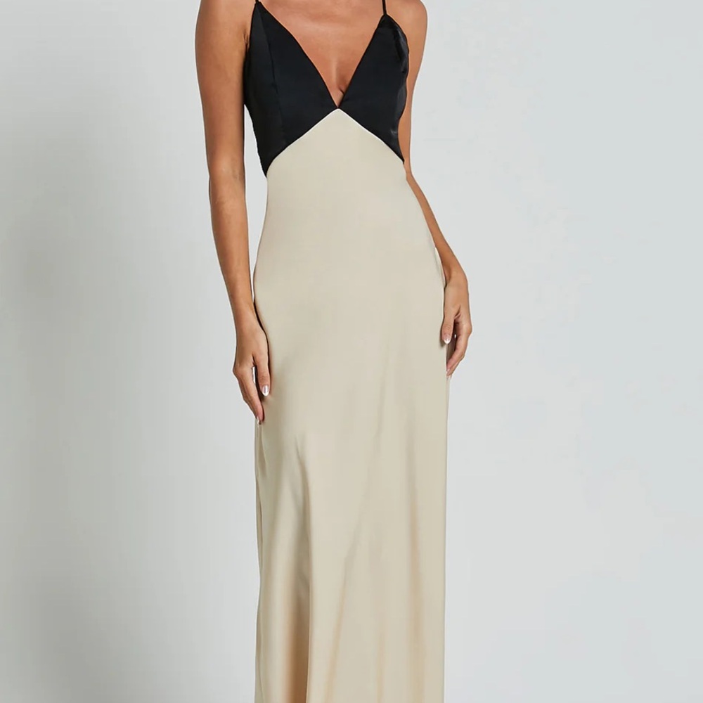Showpo QUINCY MAXI DRESS Satin Slip Dress In Black/Champagne